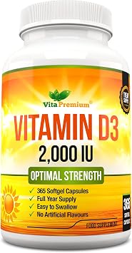 Vitamin D 2,000 IU, Optimal Strength Vitamin D3 Supplement, 365 Easy to Swallow Softgels - Full Year Supply
