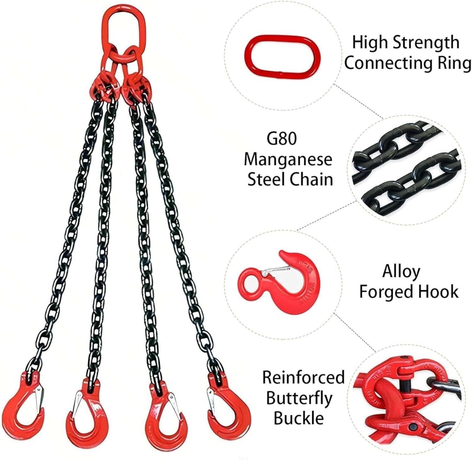 Gamba quadrupla for imbracatura a catena con ganci e regolatori Catene for imbracatura di sollevamento con capacità di 4 tonnellate(100CM)