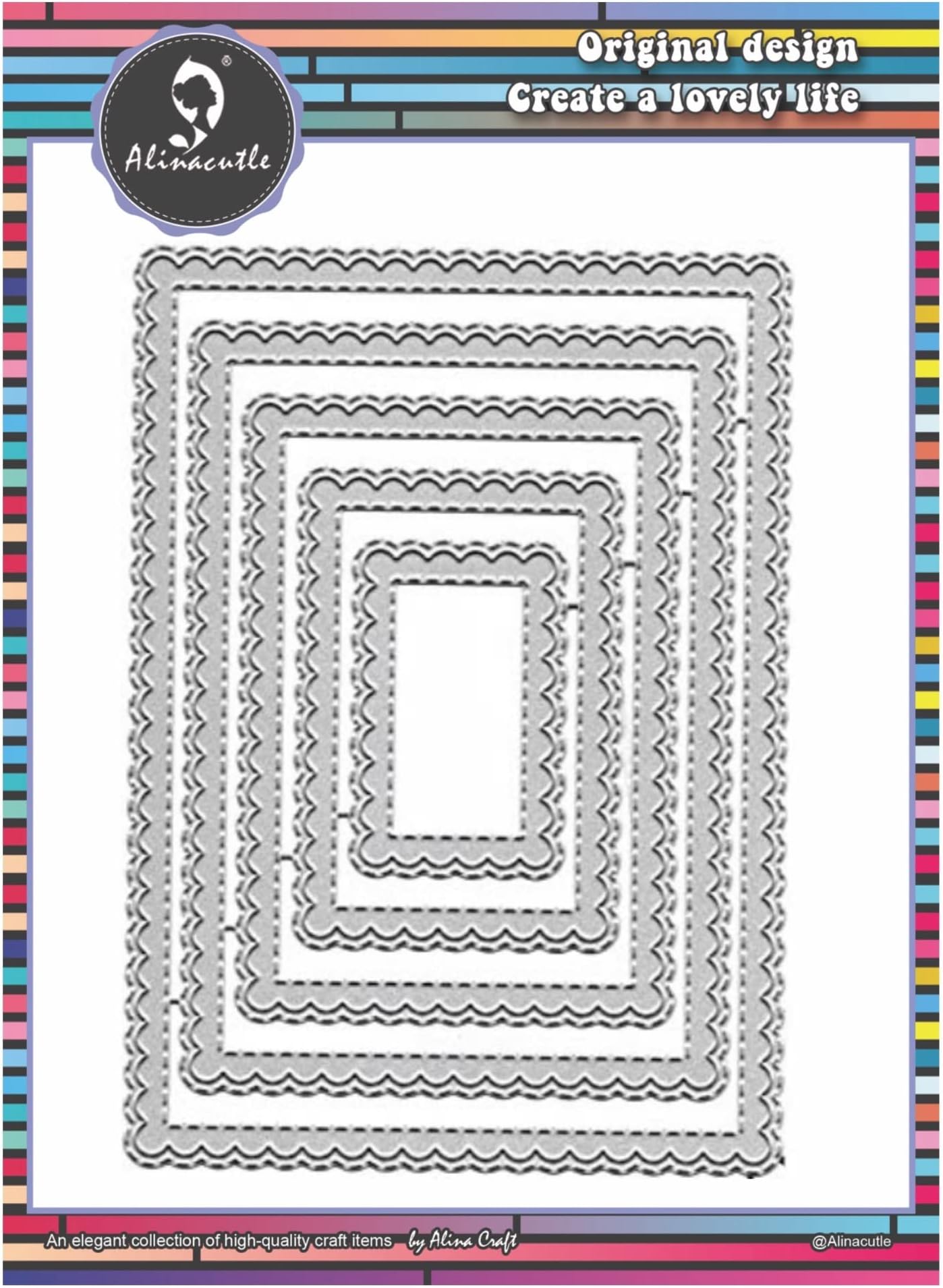 5/PK-Rectangle, Scallops Border Nesting Frame Die Cut, Card Background Metal Cutting Die, Card Frame Die Set,Paper Craft Die-Cuts,DIY Card Metal Punch Template,Classic Nesting Frames