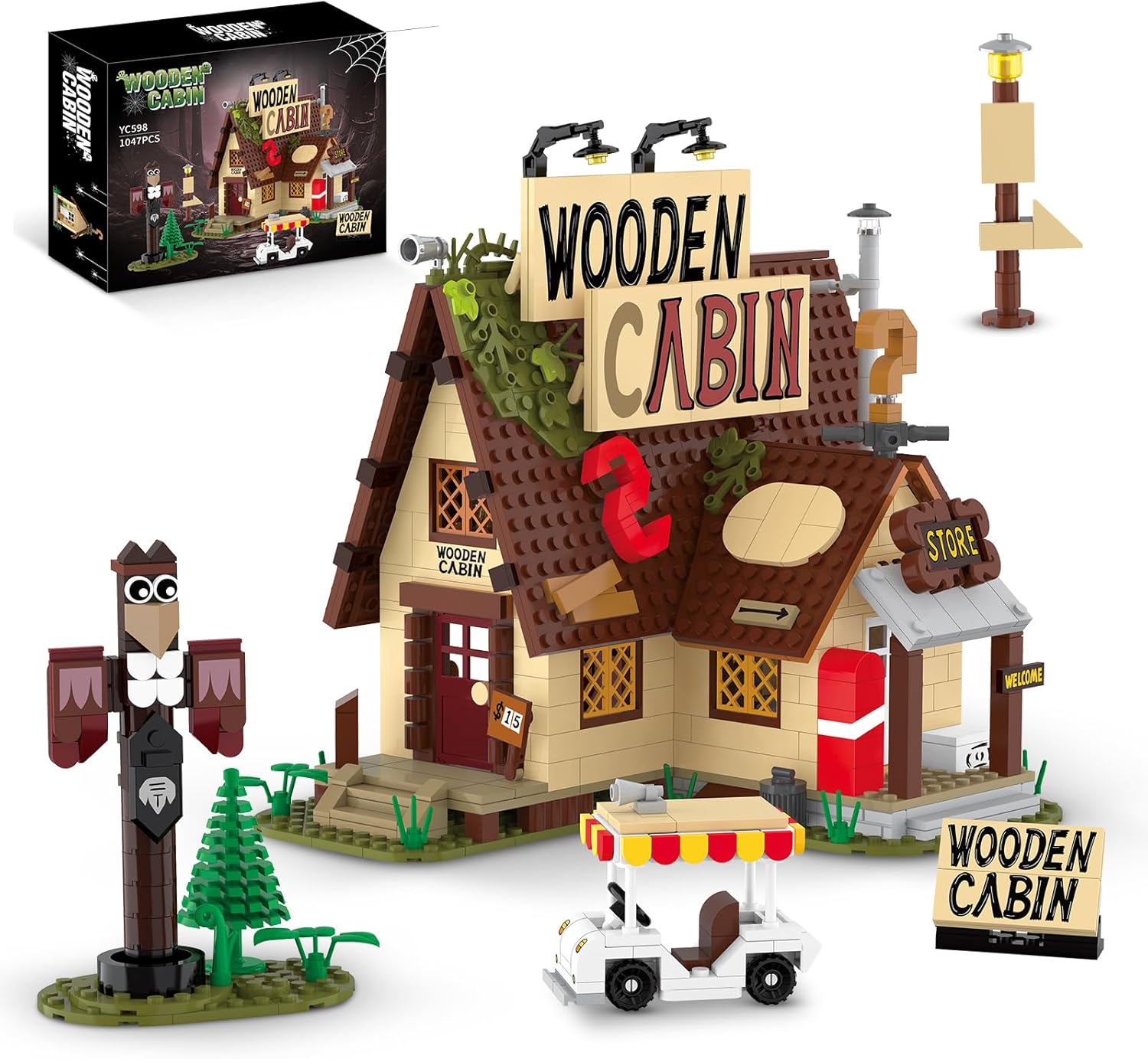 Wooden Cabin House Building Blocks Set Gravity House Model Kit Forest Cottage Construction Toy Creative Gift for Adults Home Display 1047 Pieces