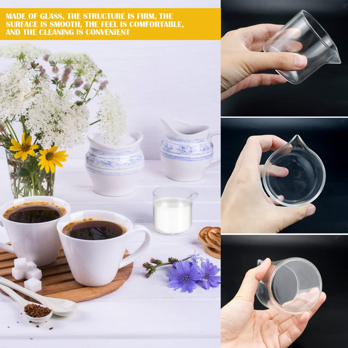 DOERDO 2pcs Mini Coffee Pot Creamer Pitcher Transparent Glass Creamer for Bar Party Wine Cocktail Drink Milk Shake Coffee - Image 4