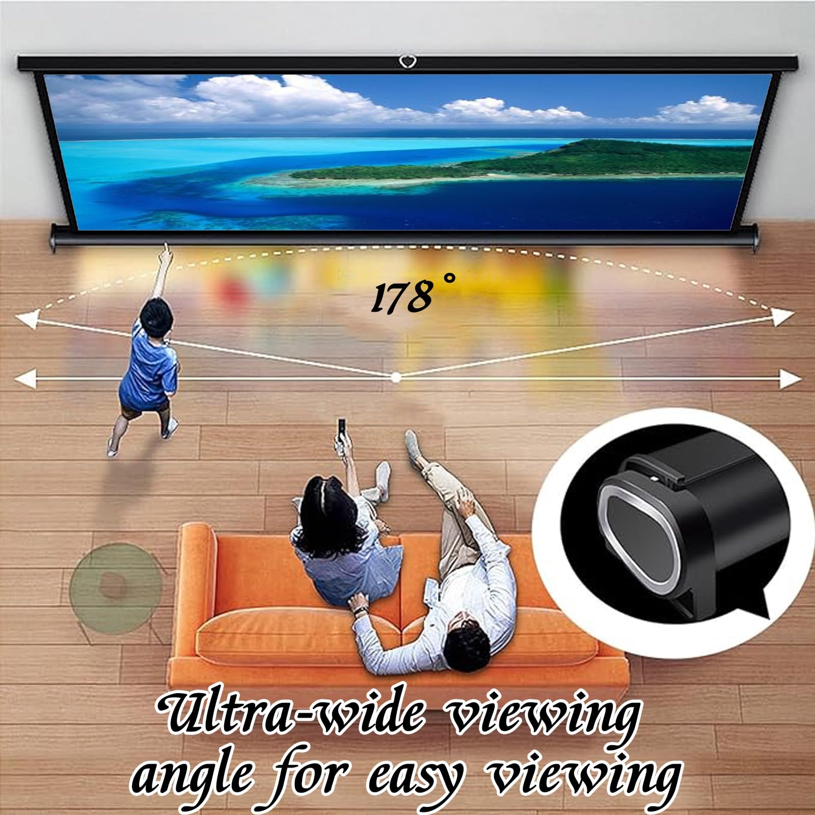 Schermo di proiezione 30/40/50 pollici Full HD 4K gigante, Schermo per Proiettore Avvolgibile Manuale, Facile da Arrotolare, Tela portatile per presentazione e proiettore home theater.(40in/16:9)