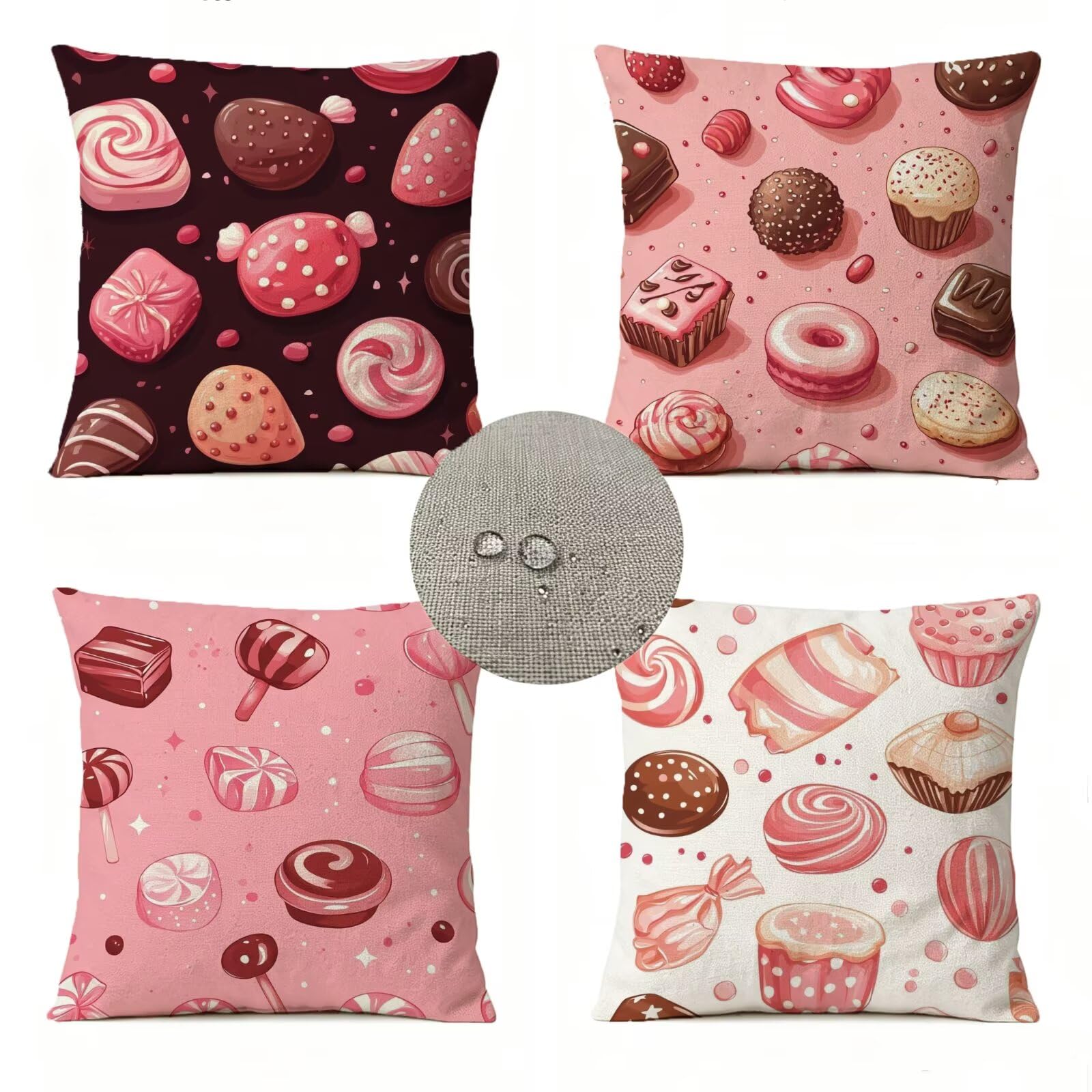 Juego de 4 Fundas Cojín 45x45 Rosa Lino Cojines Sofa Cuadrado GJ-95