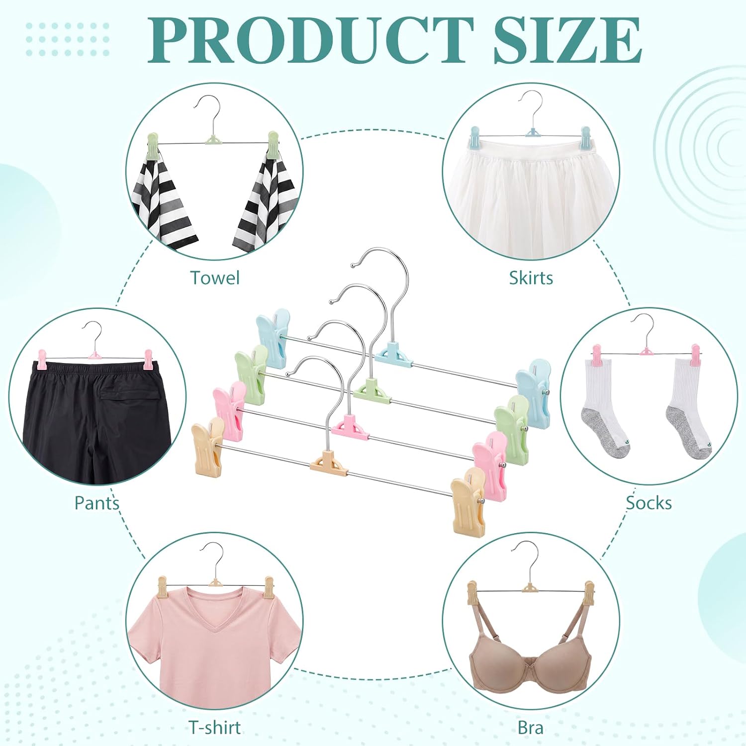 Novabright 12 Pack Pastel Pants Skirt Hangers with Clips 12", Metal