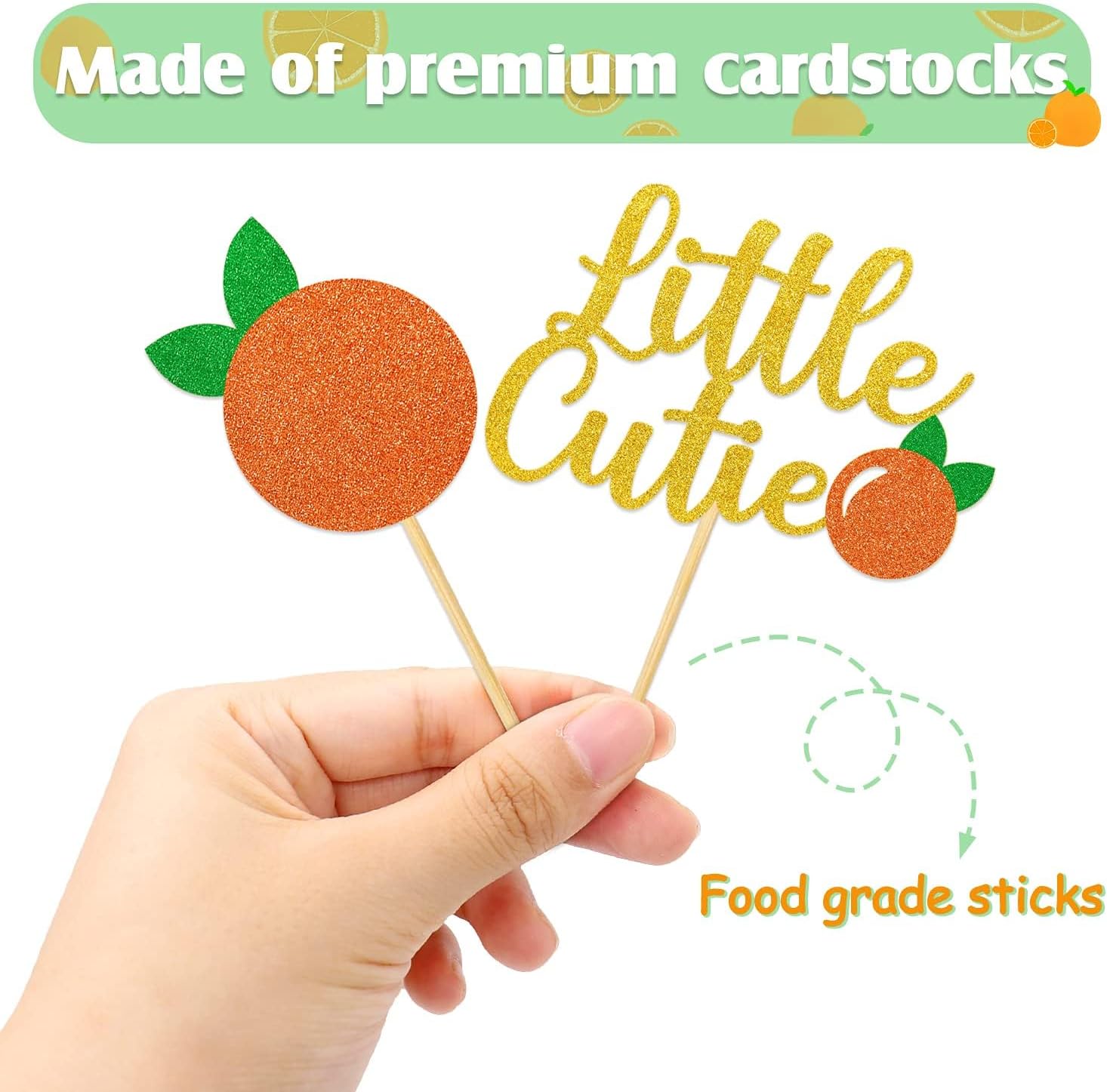 24pcs Little Cutie Baby Shower Decorations Orange Cupcake Toppers Glitter Cupcake Picks Clementine Themed Party Favor Birthday Supplies