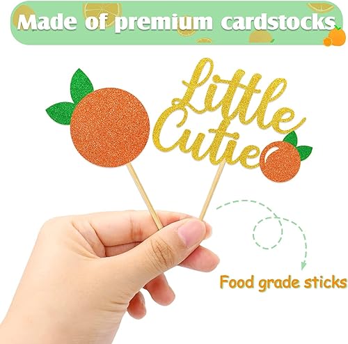 Miniatura 3 de 24 piezas de decoración de baby shower, adornos naranjas para cupcakes con purpurina y temática de clementina, suministros de cumpleaños