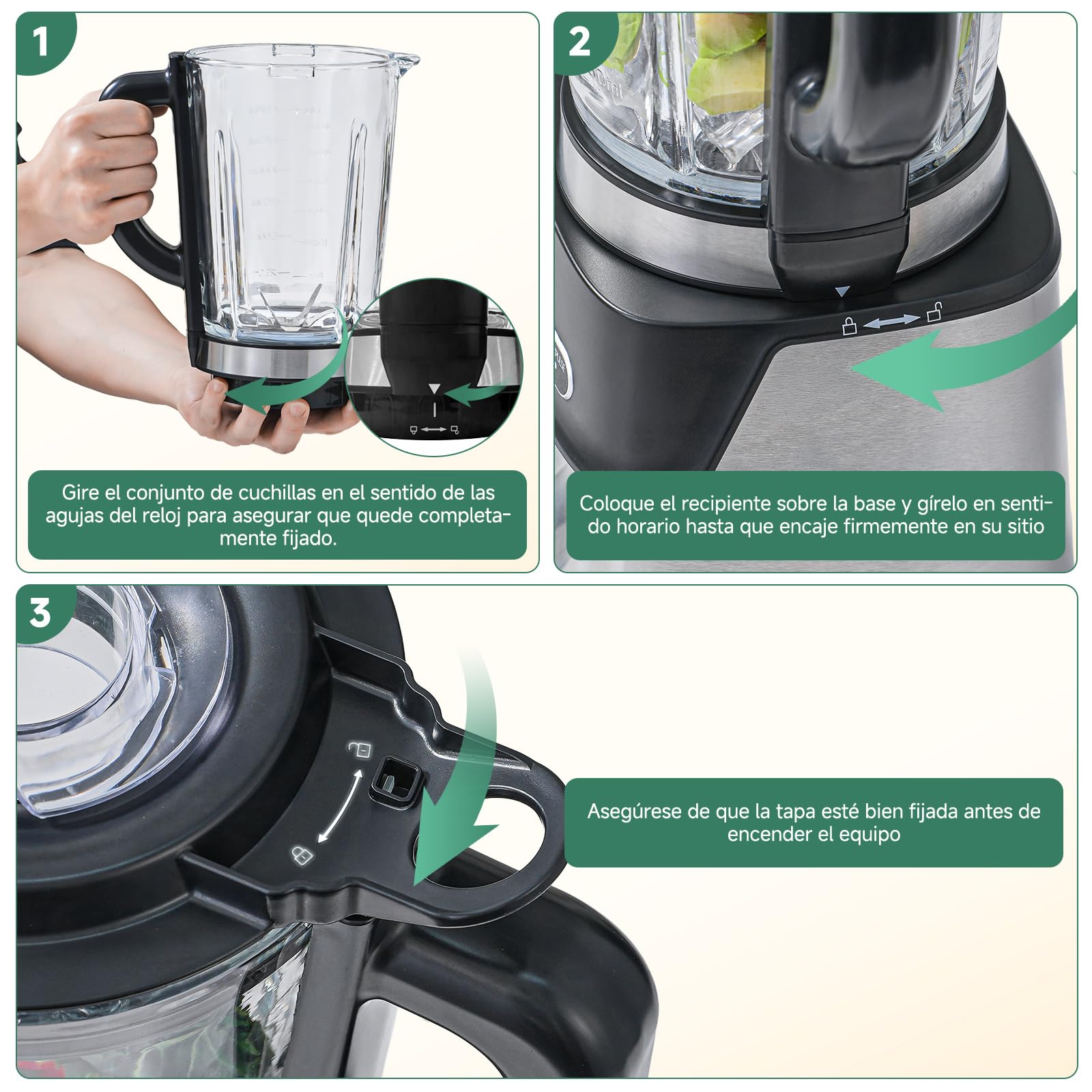 AMZCHEF Batidora de vaso de Cristal 1200W, Jarra de cristal de 1,5L Resistente al Calor, 5 Velocidades + 3 Programas (Smoothie, Hielo Picado, Auto-Limpieza),6 Cuchillas de Acero Inoxidable