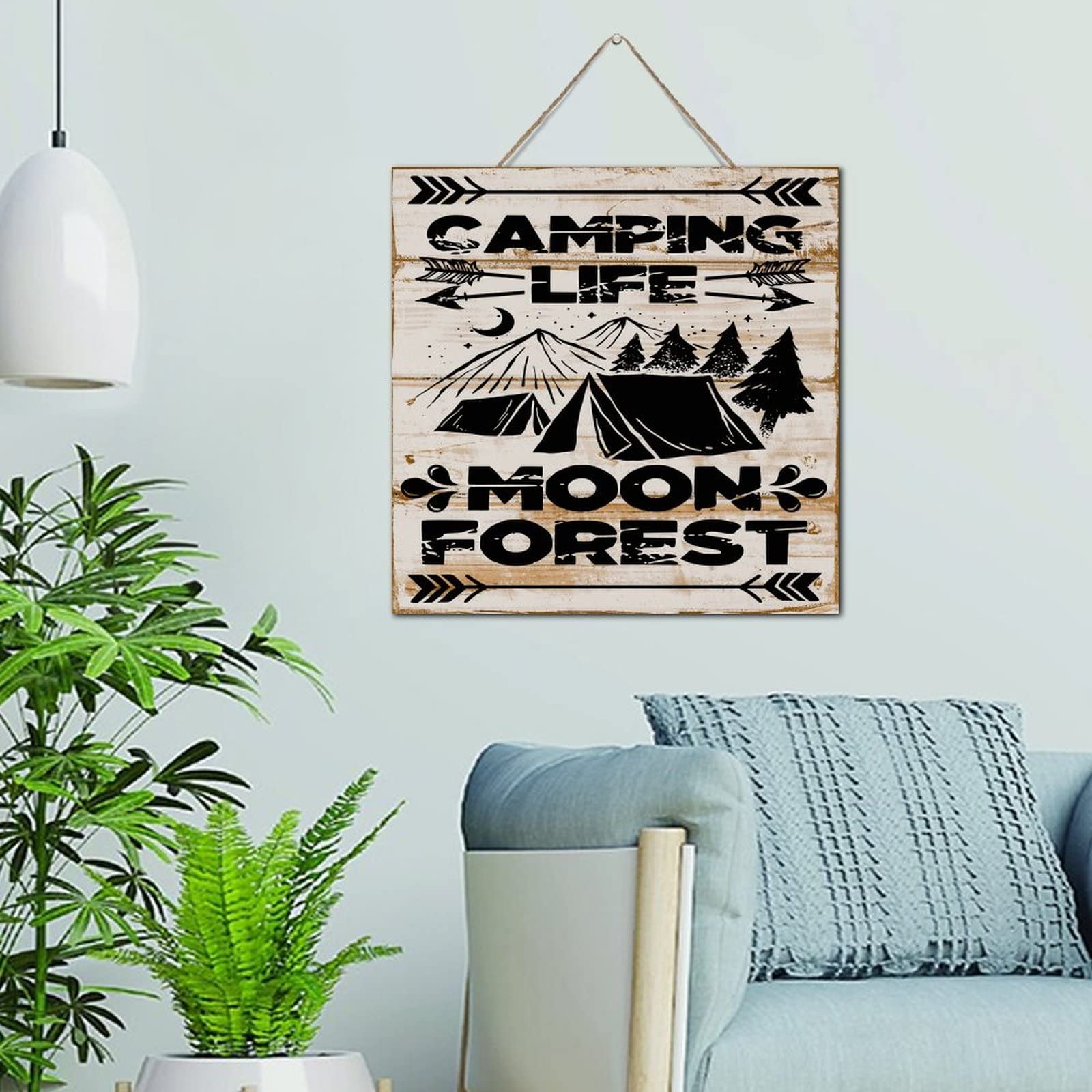 Panneau en bois vintage lune et forêt 30,5x30,5 cm pour décoration murale de cuisine