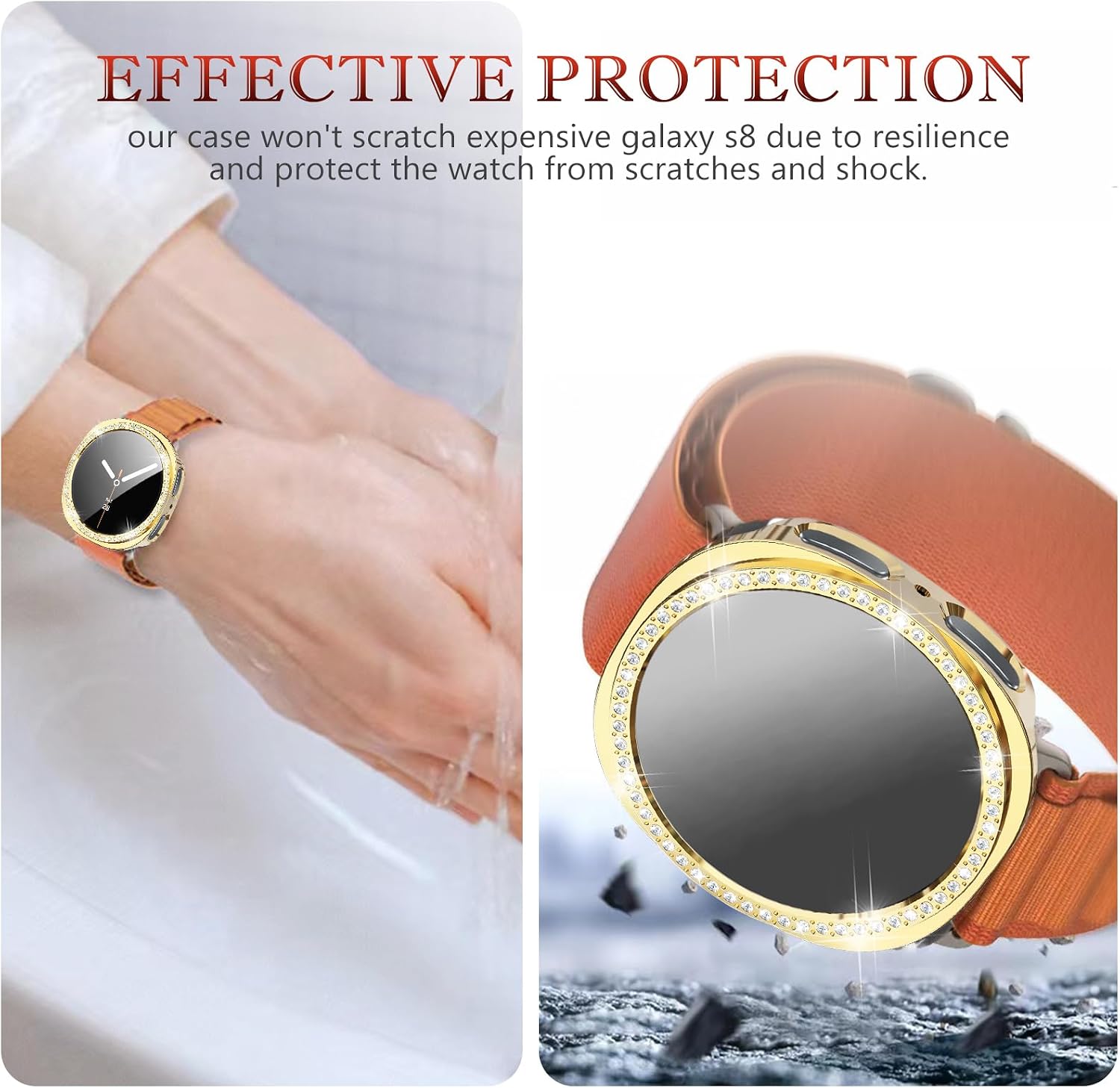 Bling Case Compatible with Samsung Galaxy Watch 8 40mm Case for Galaxy s8, Big Shiny Diamonds Bumper Protector, Stylish Bumper Shell for Samsung Watch 8 Strap Accessories - 40mm, Gold