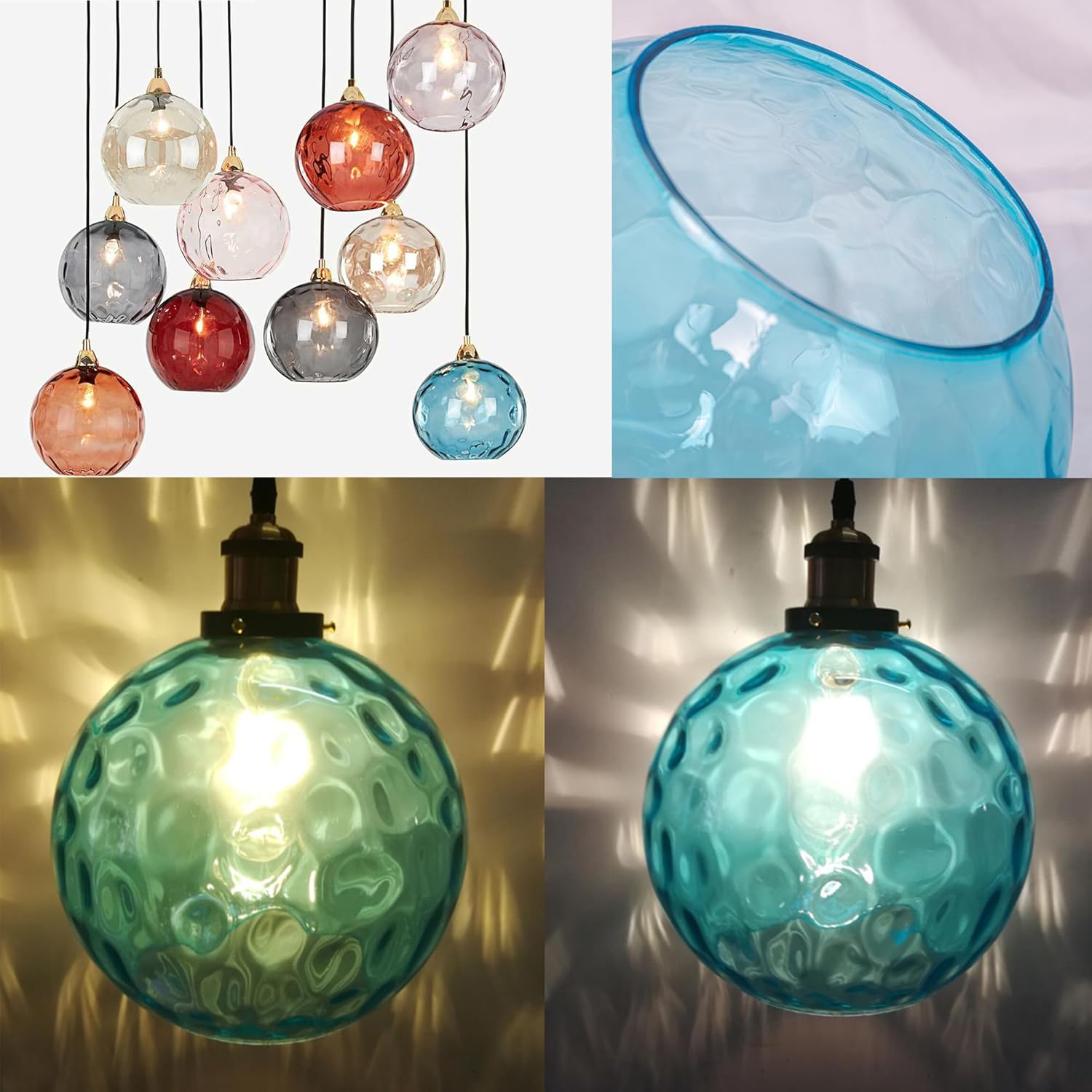 Adjustable Height Juno Track Lighting Pendants, 4 ft Cord, J-Type Dimmable Vintage Metal E26 Socket Chandeliers Orange Hammered Glass Globe for Bar 3 Lights Kitchen Ceiling