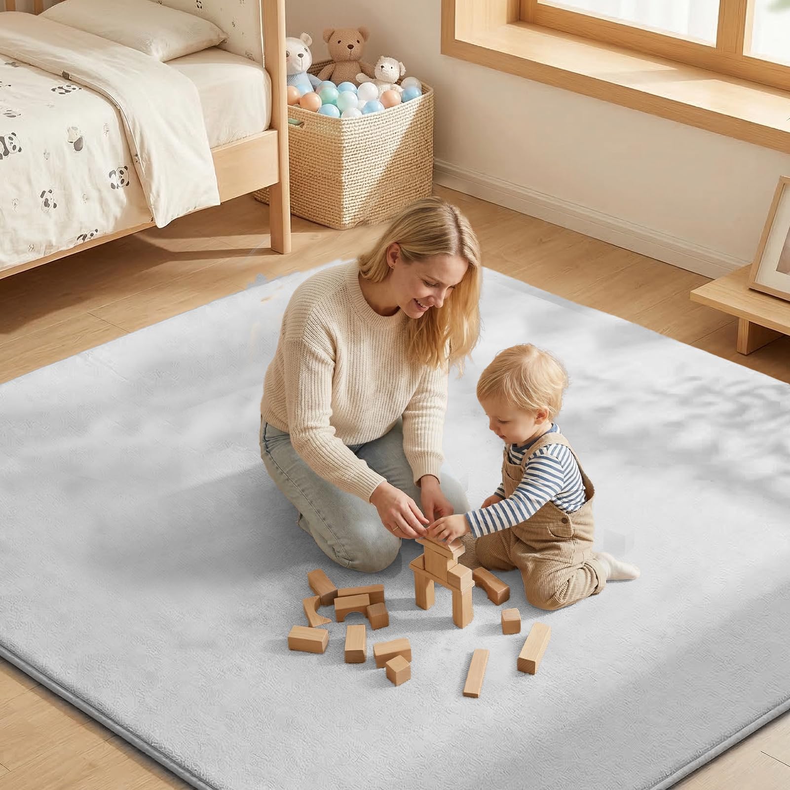 LZDMY Alfombra Bebe Gruesa, 120 * 170cm Alfombras Juegos Bebes de Franela | Tapete Actividad Bebe con Relleno De Esponja, Alfombra Bebe Acolchada Antideslizante de Fácil Cuidado, Regalo para Bebes