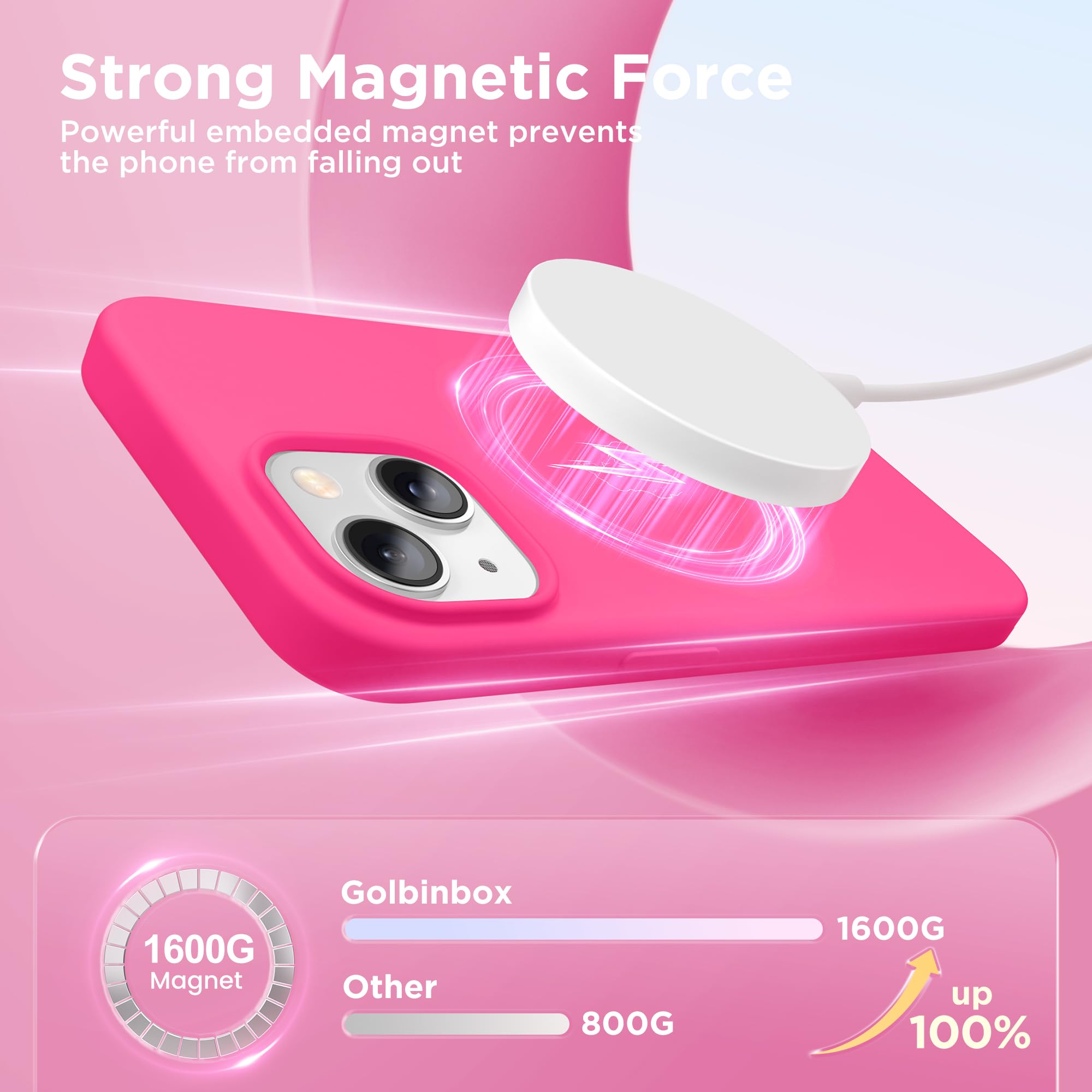 GolbinBox Funda magnética para iPhone 15, compatible con MagSafe, forro de microfibra suave antiarañazos, funda protectora delgada de silicona líquida a prueba de golpes para iPhone 15 de 6.1