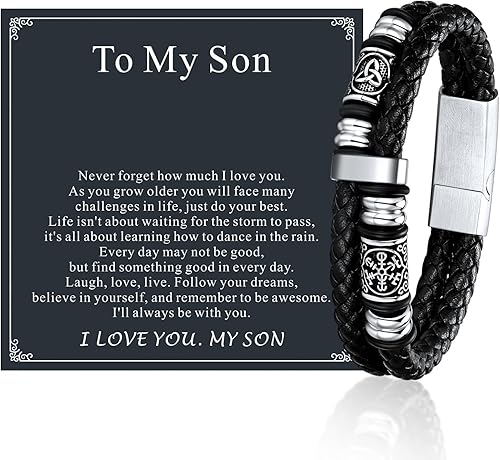 FaithHeart Pulsera vikinga para hombre, pulsera de cuero trenzado de doble fila con cierre de acero inoxidable, brújula vikinga, pulsera vintage de