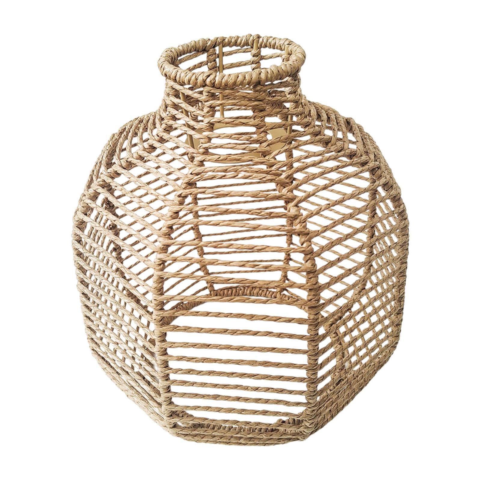 mophrati Woven Lampshade Simulation Rattan Pendant Lamp Shade Handwoven Elegant Retro Chandelier Light Cover Home Decorative Item Ceiling Light Fixture Cover