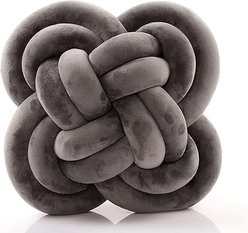 Almohadas decorativas con nudos, suaves y anudadas, almohadas cuadradas de felpa gris, almohadas estéticas hechas a mano, decoración de habitación