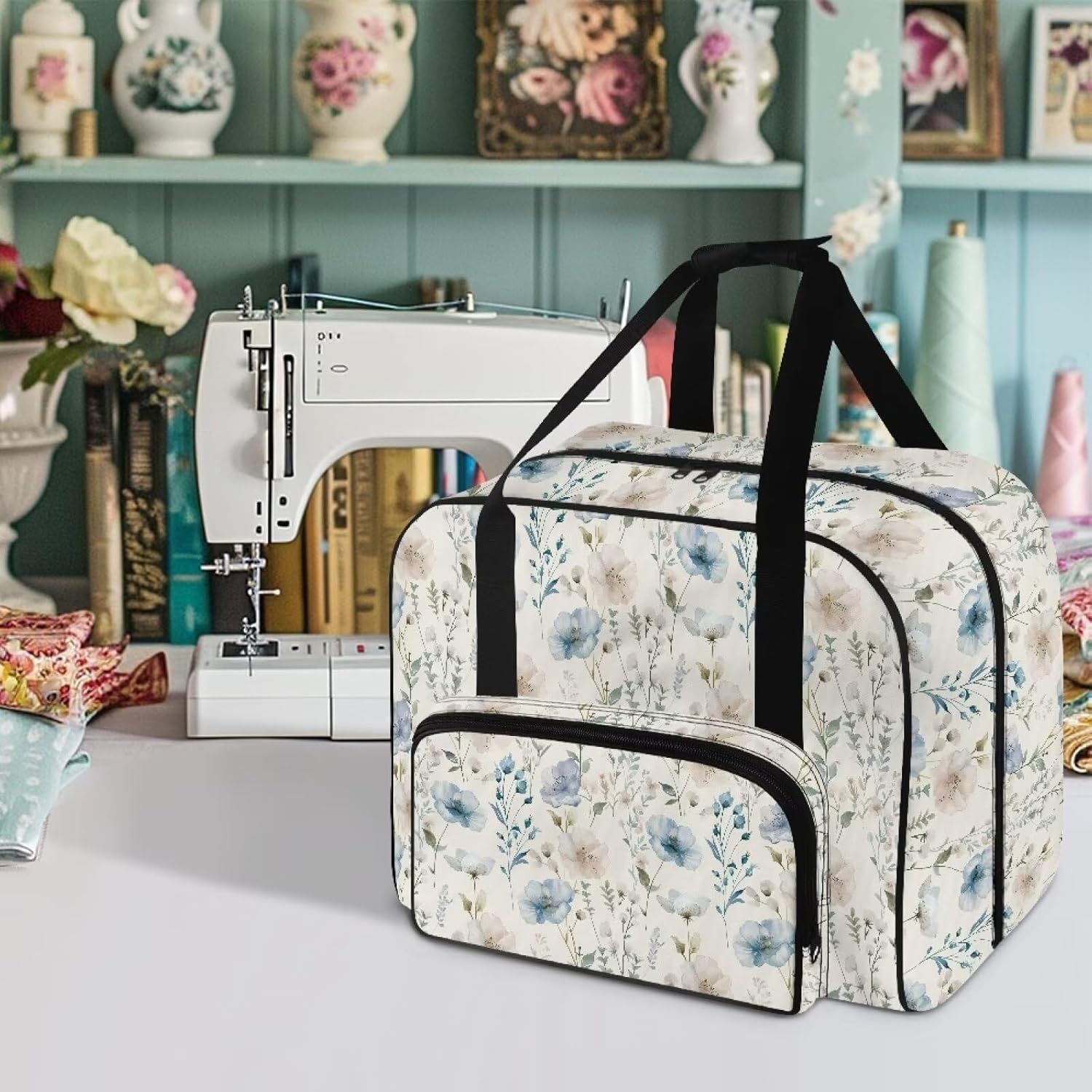 Flower Fresh Sewing Machine Sorting Bag Sewing Machine Carrying Case Holder Travel Sewing Box Sewing Machine Carrying Case Holder Portable Convenient Tote Bag for Travel