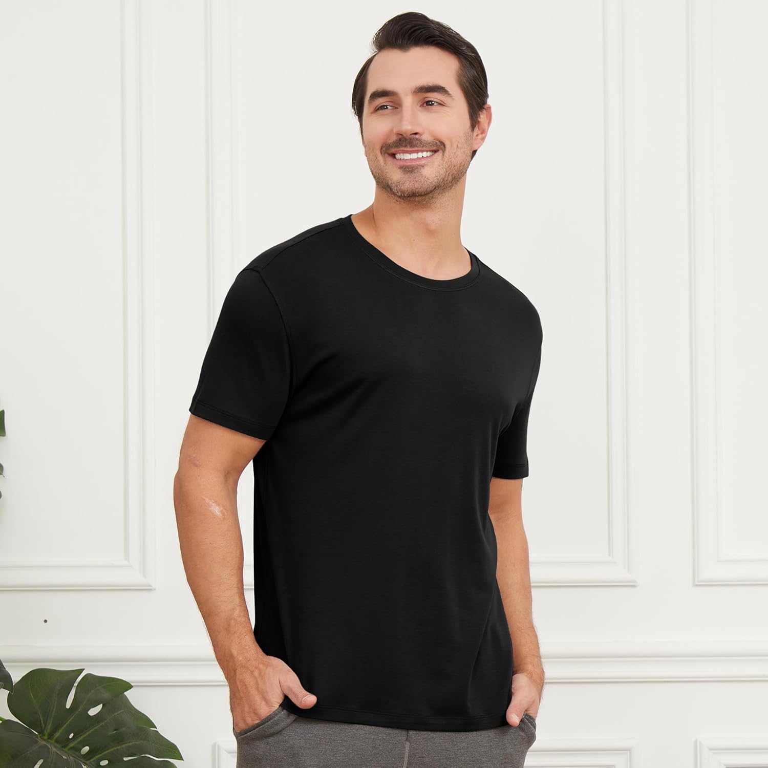 netdraw Men's Heavyweight Interlock Bamboo Viscose T-Shirt Buttery Soft Casual Basic Short Sleeve Dressy Cotton Shirt - Image 4