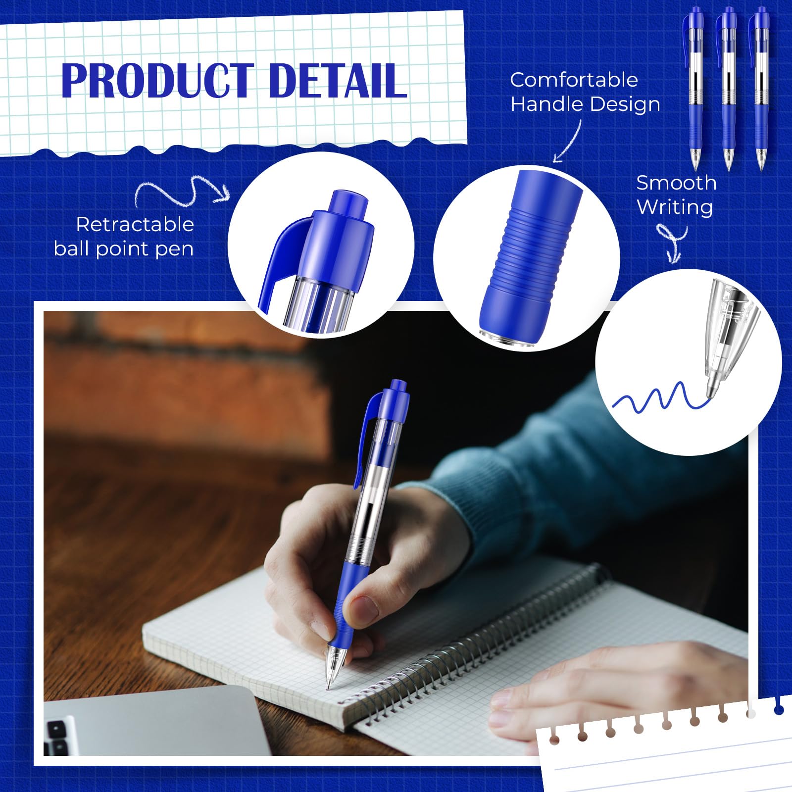 Fulmoon 100 bolígrafos de tinta retráctiles, punta media de 1,0 mm, bolígrafos de escritura suave, bolígrafos de clic para escribir diarios, escuela, oficina, hogar (tinta azul)