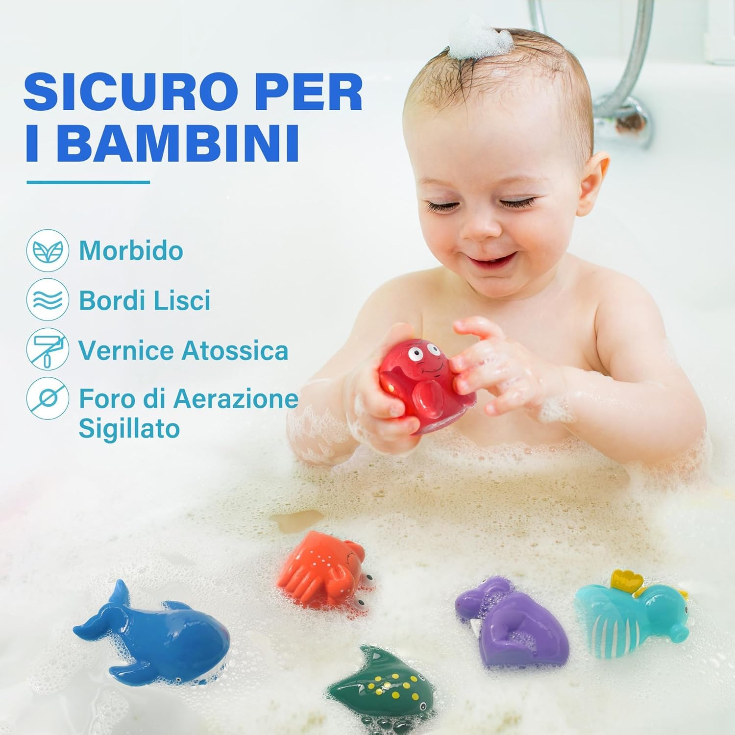 LotFancy Giochi Bagnetto Neonato, 8 Giocattoli da Bagno da 1 a 2 anni, da 3 a 4 anni, Giochi Vasca da Bagno Bambini, Giocattoli Bagnetto Neonato Antimuffa per Bambini