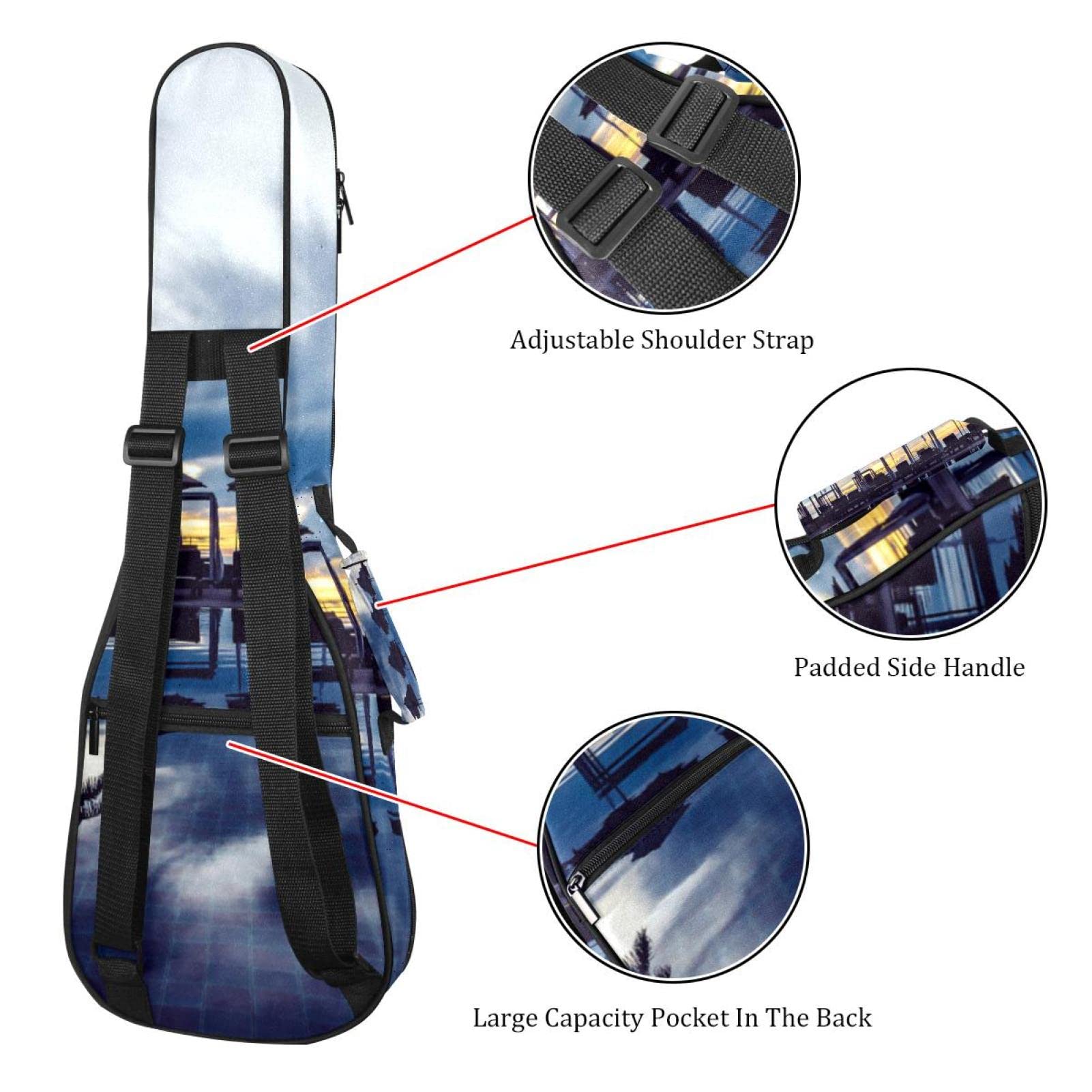 Borsa Per Ukulele Vllentin 21-26 Pollici – Fodera Imbottita, Tasca Frontale, Tracolla Regolabile, Adatta Per Soprano, Concerto E Tenore, Blu O Gialla