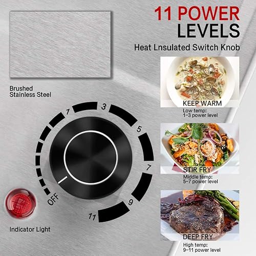 Vista 82 de CUSIMAX Placa de cocción doble de 1800 W, quemador doble de encimera de acero inoxidable plateado, portátil, eléctrico, placas de cocción de hierro