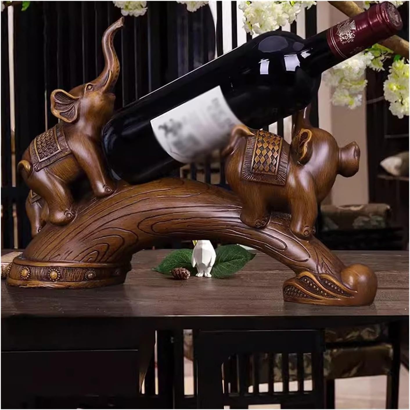 Wine Bottle Storage Creative Wine Rack Ornaments Wine Cabinet TV Cabinet Display Rack Decorations Three Small Elephant Wedding Gift Tabletop Wine Rack(Brown)