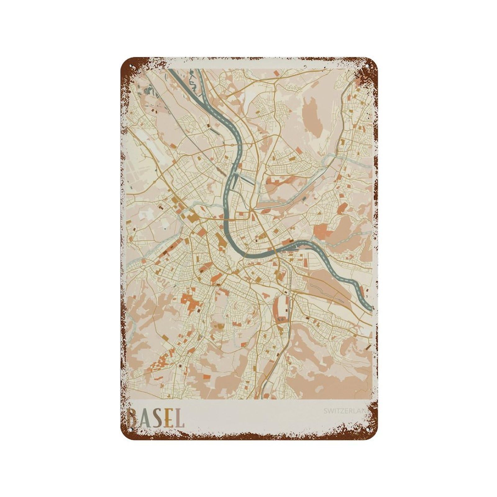xiaoxiaoshen Basel Map Switzerland Travel Gift Boho (2) Wall Decor Art Metal Tin Poster Modern Home Decor Art Home Bar Shop Decorations Vintage Sign 30x20cm