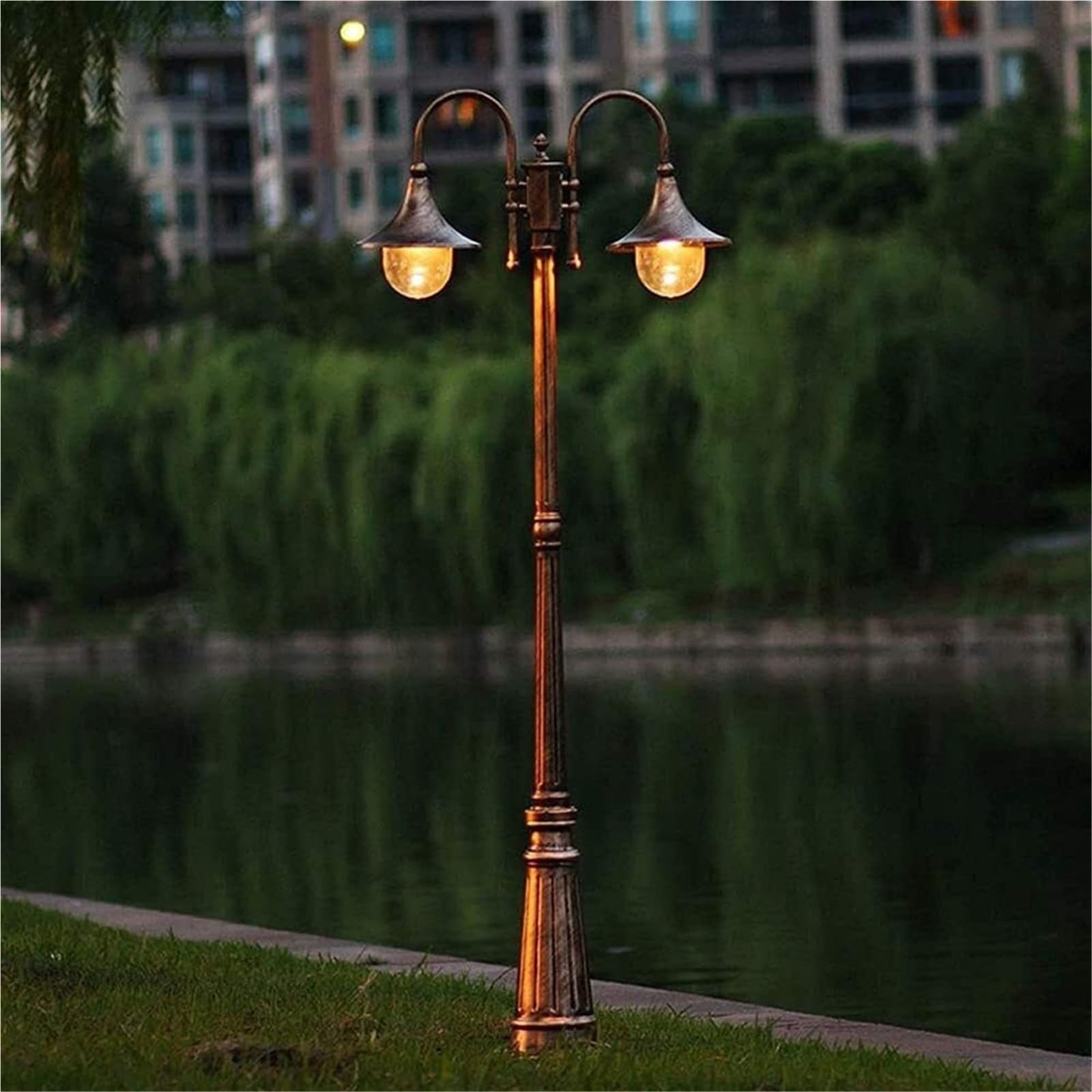 Lampy Solarne Na Słupku, Zewnętrzne Lampy Na Słupku, 2-Lampowe Lampy Zewnętrzne Na Słupku, Wodoodporne Lampy Uliczne, Wiktoriańskie Oświetlenie Ogrodowe, Patio, Kraj,One Color-Height 210cm