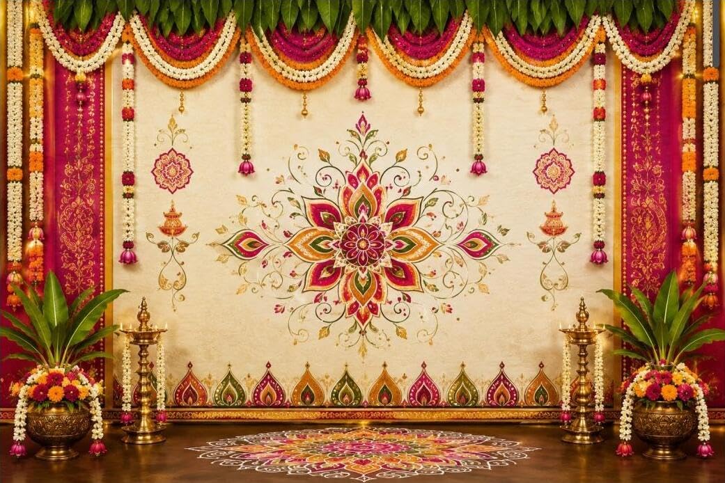 Grand Wedding Stage Backdrop with Vibrant Festive Flower Toran 8x8 Feet-picture-21