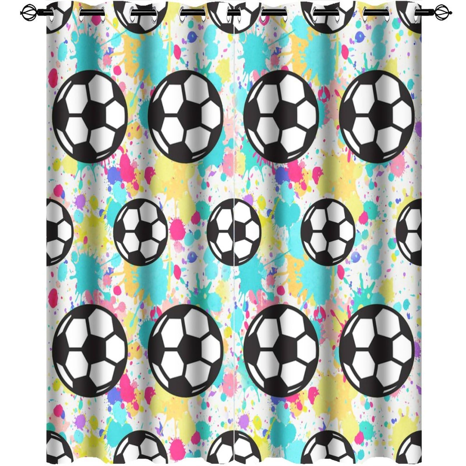 Sport Soccer Curtains for Bedroom,Abstract Oil Paint Soccer Ball Funny Football Thermal Insulated Room Darkening Grommet Window Curtains & Drapes for Living Room 2 Panels 45