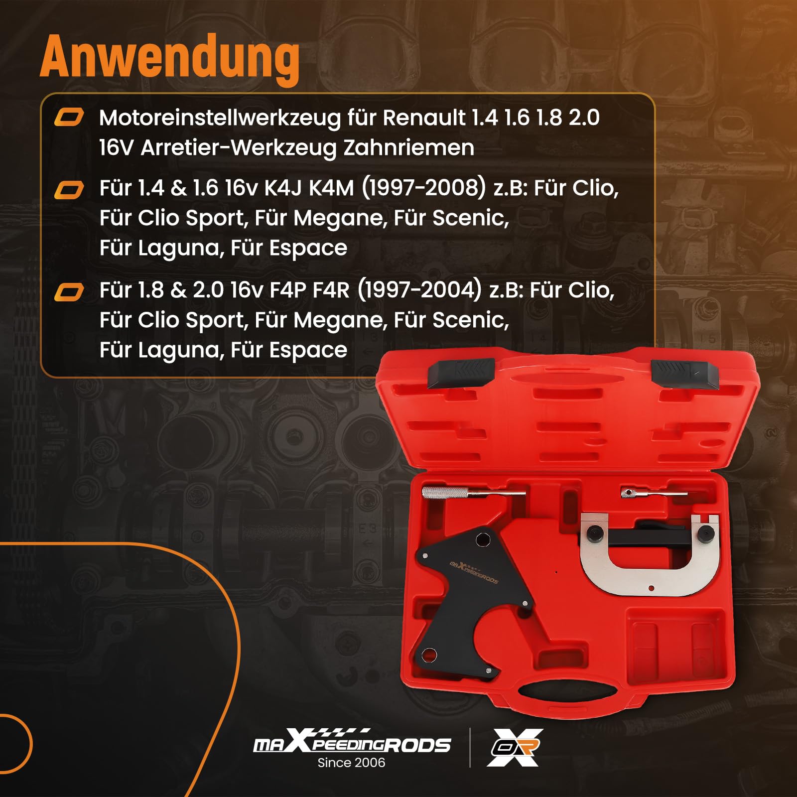 maXpeedingrods Herramienta ajuste motor para Renault 1.4 1.6 1.8 2.0 16V | Herramientas árbol levas para Laguna Clio Megane, para Espace Scenic MOT 1496 1490 1490-01 1054/861/863 1489 K4J K4M F4P F4R