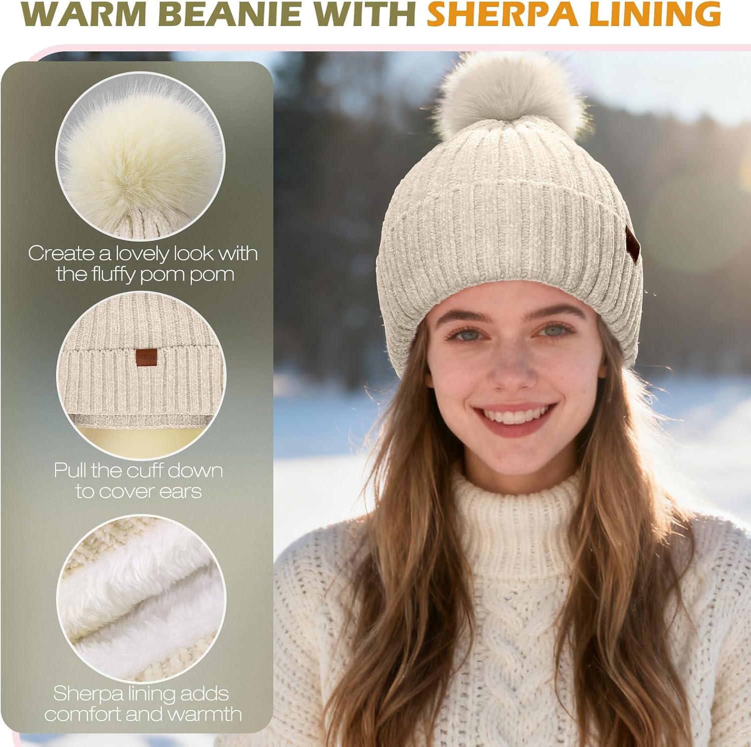 Winter Hats Gloves Scarf Set for Women, Beanie Hat Headband Ear Warmer, Infinity Scarf Touchscreen Gloves for Cold Weather - Image 2