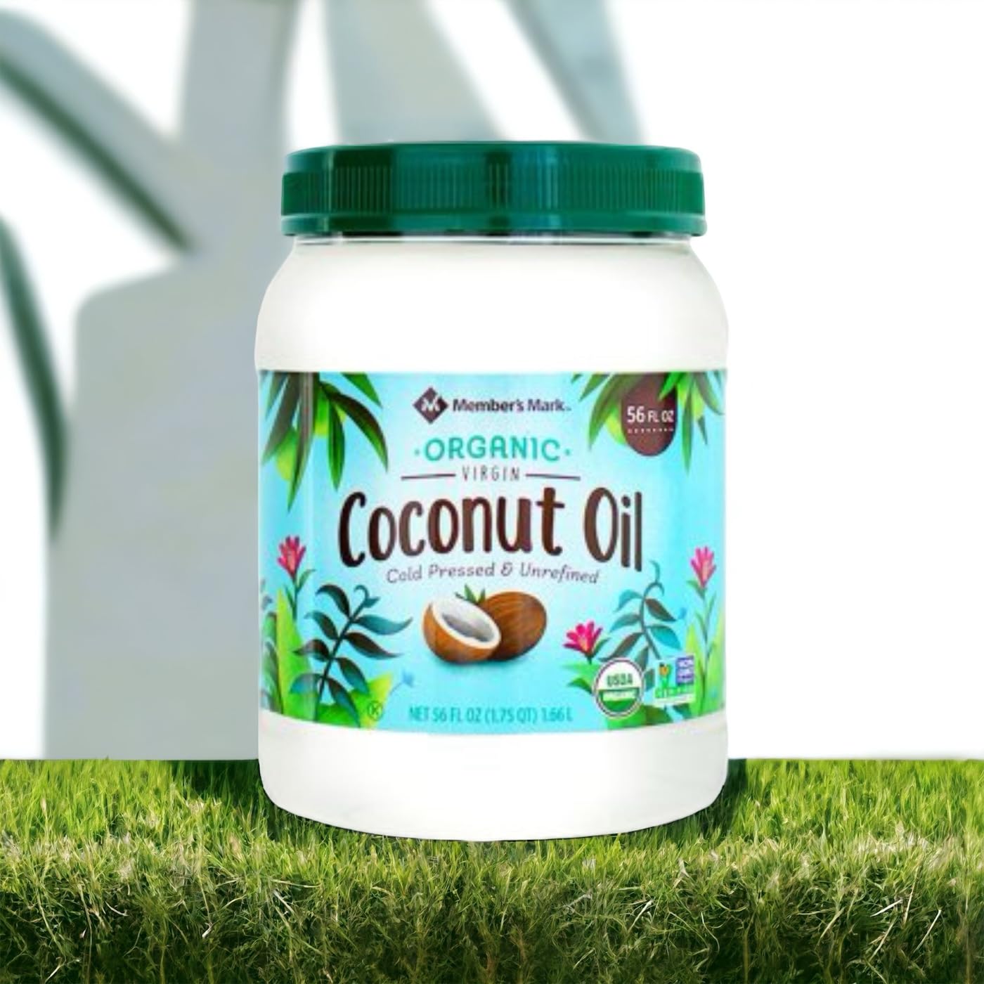 Organic Virgin Coconut Oil – Member Mark Quality, Cold Pressed & Unrefined, 56 oz Jar – Non-GMO, Kosher, Ideal for Cooking and Skin Care