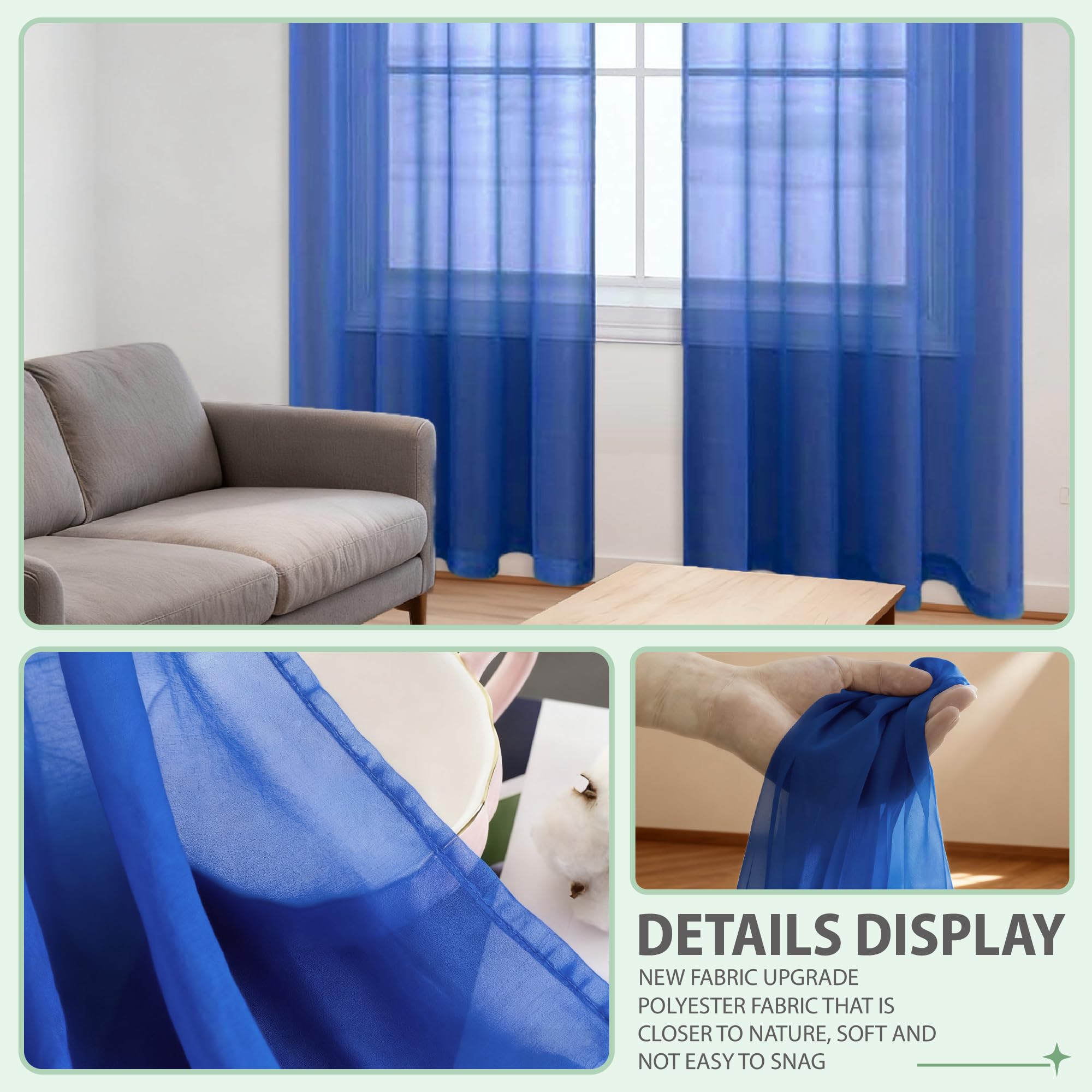Cortina Salon Translucida Moderno 270 x 140 cm Translucidas Poliéster Ojales Cortina Poliéster para Ventana Dormitorio, Azul Oscuro