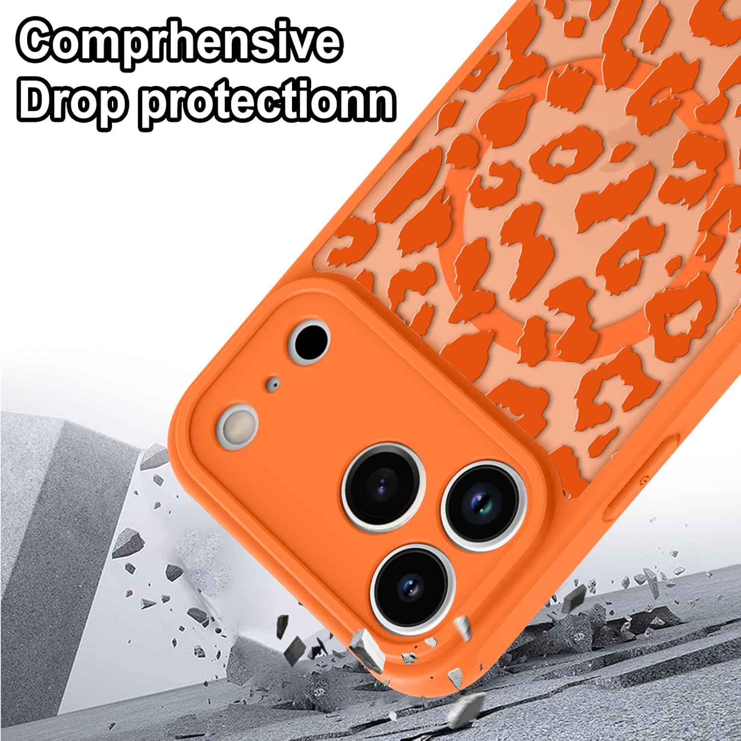 MOWIME Magnetic for iPhone 17 Pro Case [Compatible with MagSafe] Cute Fashion Orange Leopard Print Translucent Matte Hard Back Shockproof Anti-Scratch Phone Case-Orange