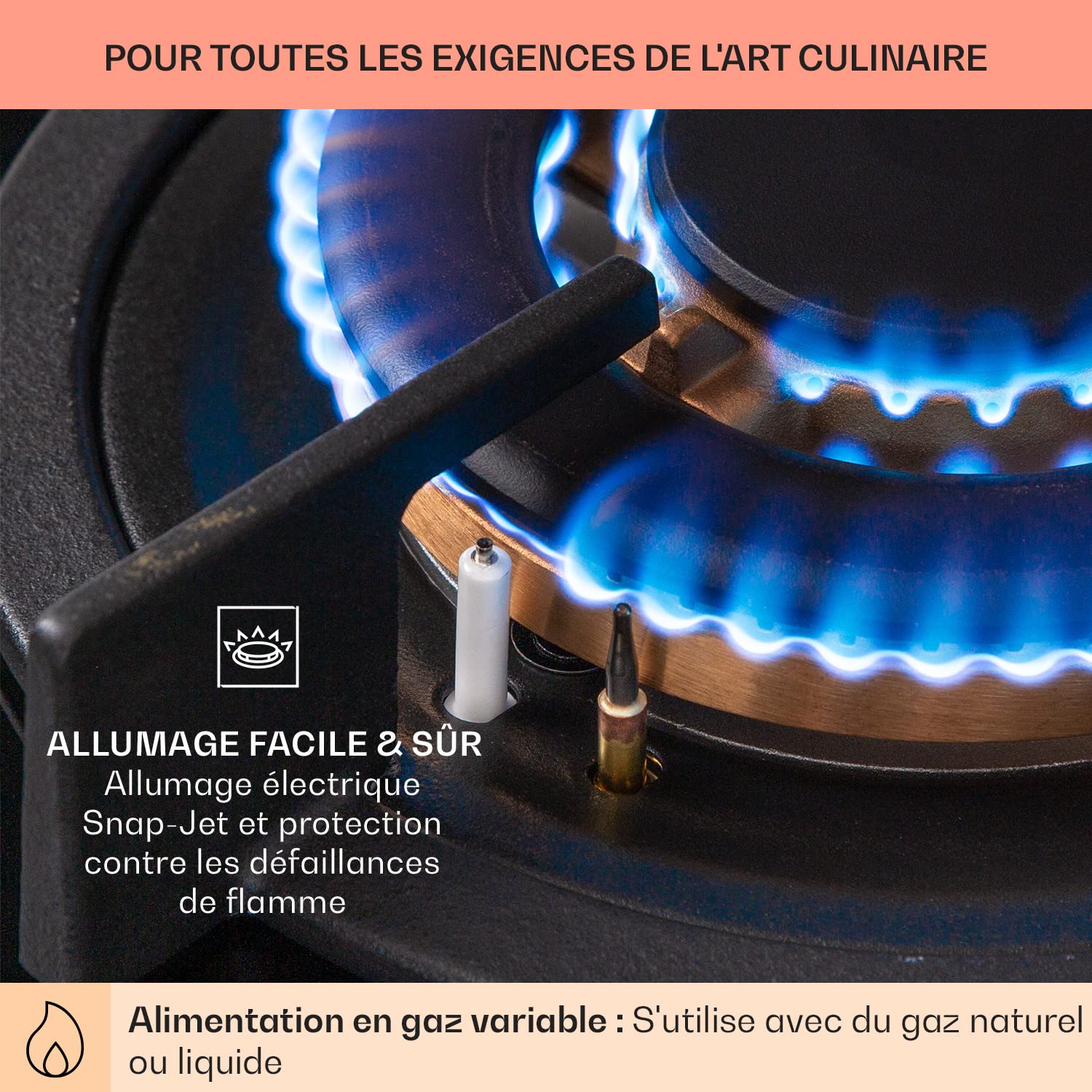 Klarstein Tables de Cuisson à Gaz, Plaque de Cuisson Gaz à 3 Brûleurs, Table de Electrique à 3 Feux de 6200W, Cuisiniere Gaziniere avec Brûleurs en Acier Inoxydable, Cuisinières GPL