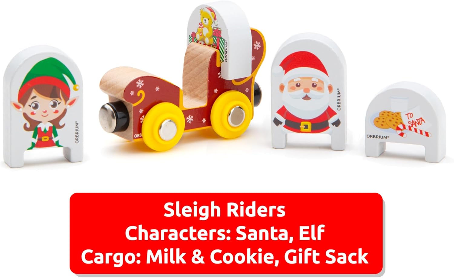 Wooden Christmas Train Set Battery Operated Motorized Engine with Light Santa Sleigh Reindeer Gingerbread Elf Christmas Tree Holiday Toy Wooden Train Set Gift for Grandkids Toddlers Boys Girls Kids
