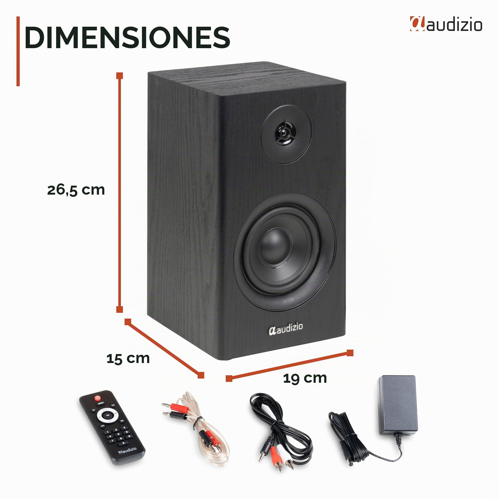 Audizio BS15 – Altavoces Activos de estantería 60W con Bluetooth 5.3, HDMI ARC, RCA, USB y MicroSD, Equipo HiFi para casa, Home Cinema y Altavoces para Tocadiscos Vinilo y Ordenador, Color Negro