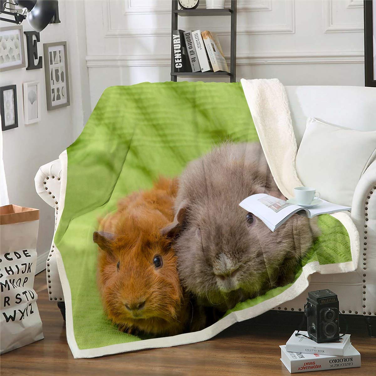 Guinea Pig Fleece Throw Blanket Cute Cavy Pattern for Sofa Bed Cartoon Lovely Pet Sherpa Blanket Animal Theme Room Decor King 87x94 Inch — image 1