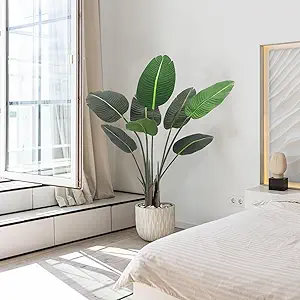 Garvee Artificial Bird of Paradise Plant, 4 Ft Faux Tropical Palm Tree, Fake Banana Leaf Tree Potted Silk Plant for Home Decor Indoor Outdoor Living Room Office Housewarming Gift