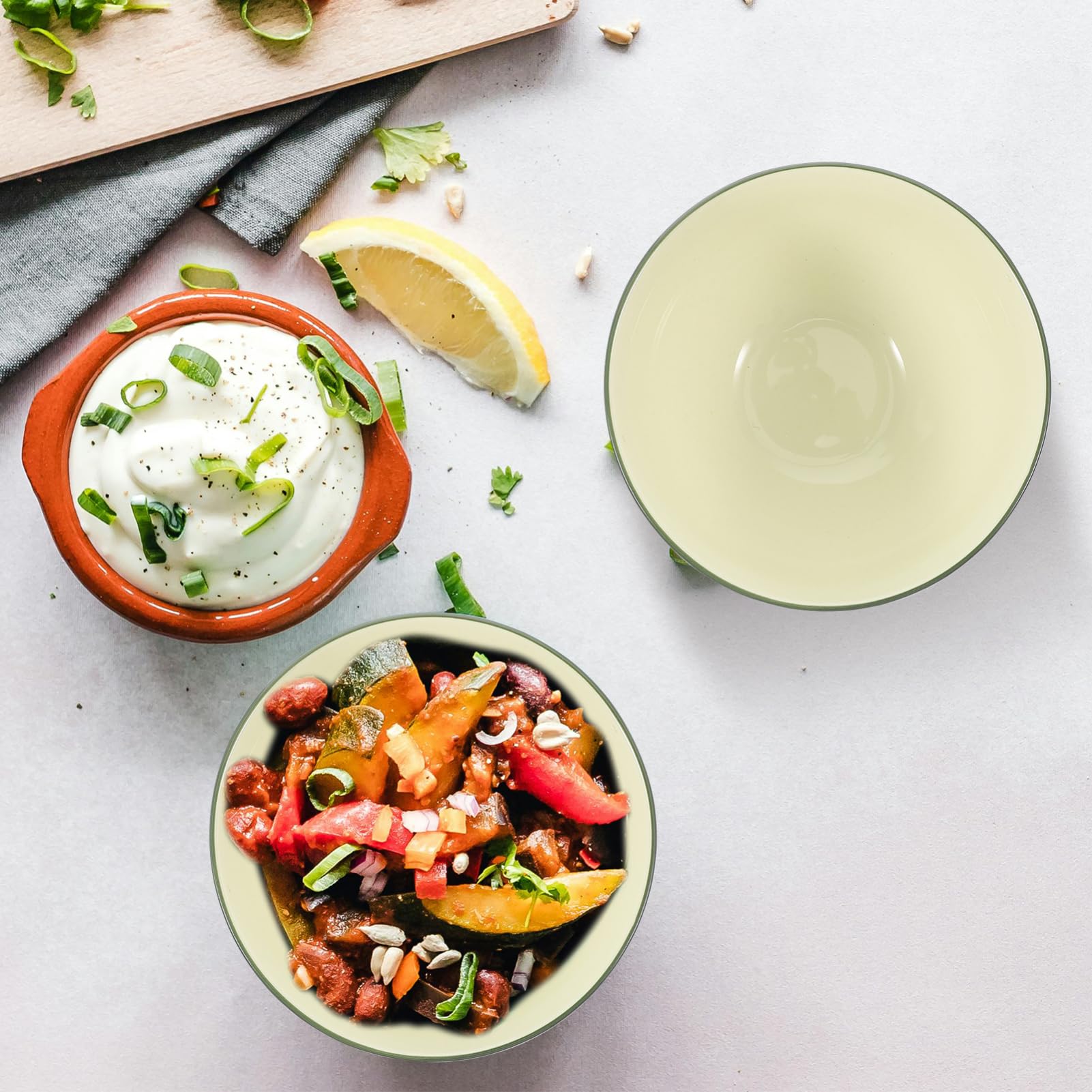 Tazón de Cerámica Verde 3 Piezas Apilables Duraderos para Sopa Ensalada Uso Alimentario Mini Tazones Aptos para Microondas