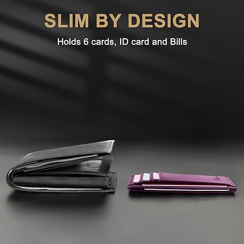 Miniatura 168 de Travelambo billetera mediana y minimalista de cuero para bolsillo frontal, con bloqueo de interferencia de radiofrecuencia, Verde, Minimalista