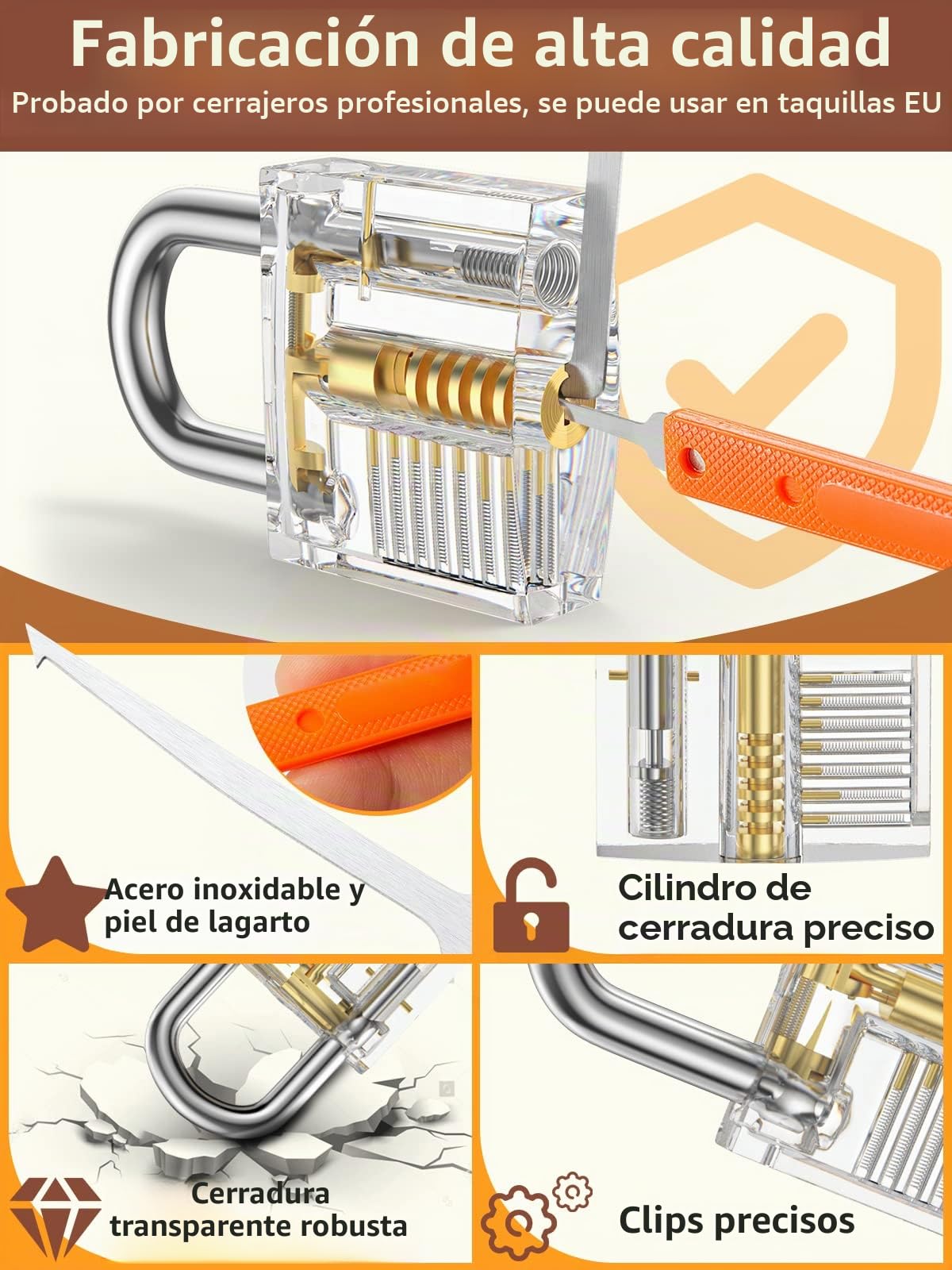 Juego de Ganzúas 38+4 Piezas, Eventronic Juego de 38 Ganzúas con 4 Cerraduras Transparente de Capacitación, Lockpicking Set de Extracción para Principiantes y Cerrajeros Profesionales