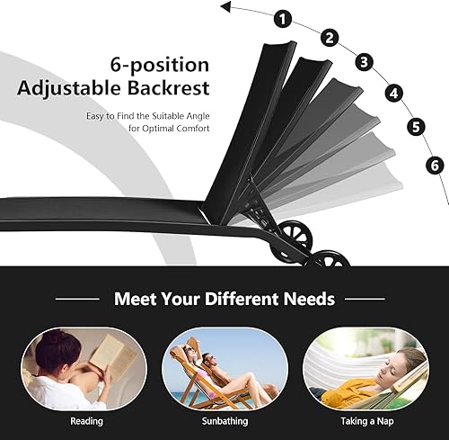 Miniatura 4 de Giantex Sillas de patio para zona de piscina, tumbona para exteriores con 6 posiciones ajustables, ruedas lisas y tela de secado rápido, sillón