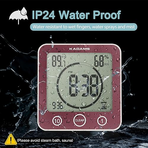 Miniatura 3 de KADAMS Reloj de pared digital para baño, ducha, cocina, temporizador con alarma, resistente al agua para rociar agua, temporizador de pantalla