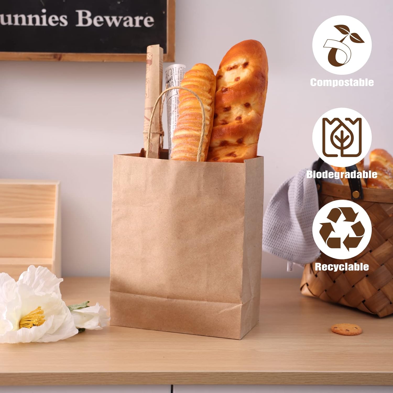 Moretoes 150pcs Brown Paper Bags with Handles, 8x4x10 Inch Medium Sizes Gift Bags Bulk, Kraft Paper Bags for Small Business, Shopping Bags, Retail Bags, Party Bags, Merchandise Bags, Favor Bags : Health & Household