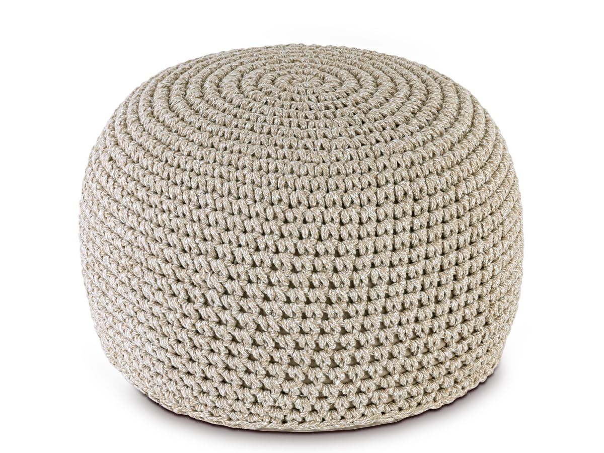 Bodenkissen Pouf Ø55 H37 Mohair Sitzhocker Sitzpouf waschbar nachfüllbar Farbe beige - weiß