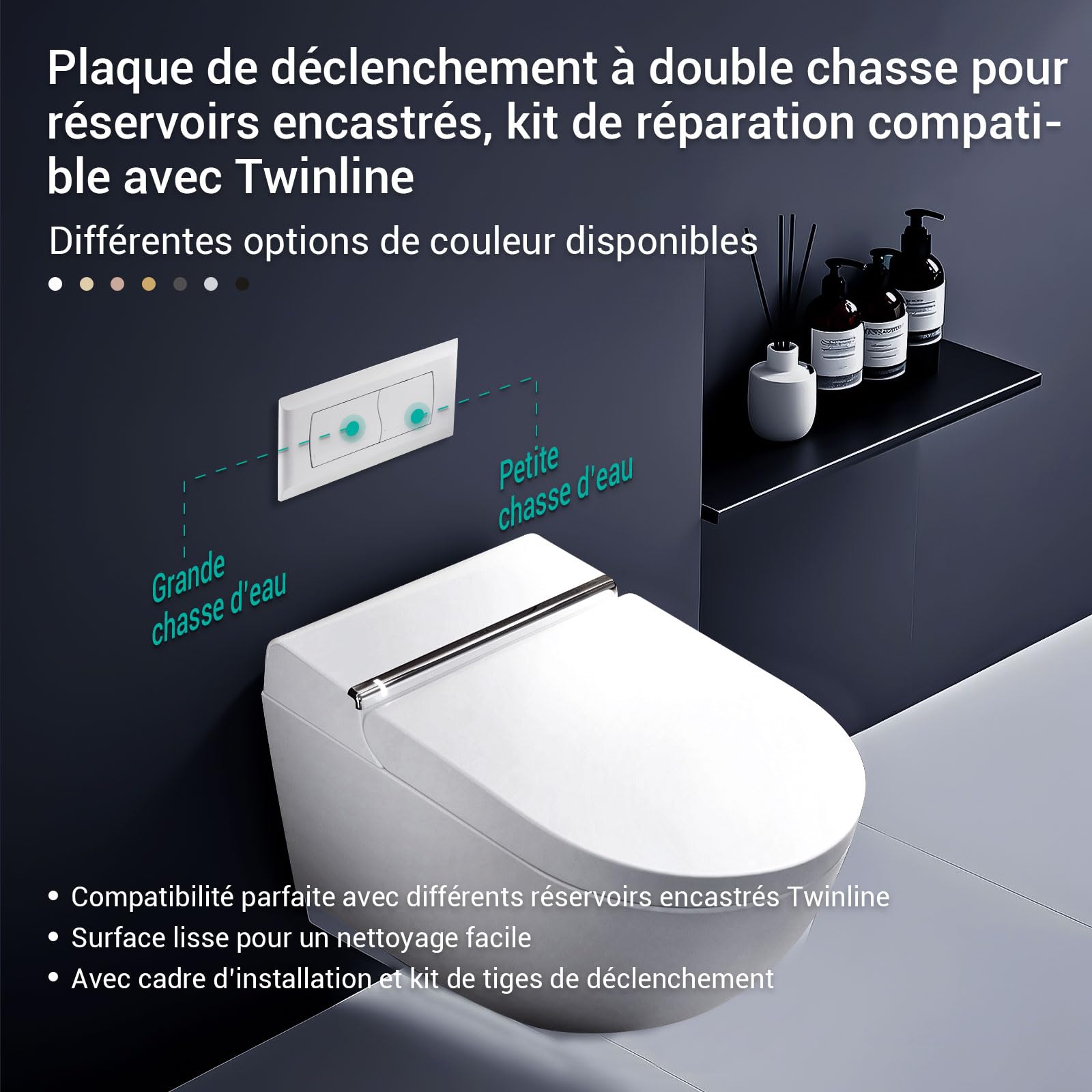 Empyreal Plaque de Déclenchement pour Réservoir de Toilette, Compatible avec Geberit Twinline 30&UP130, Double Chasse d'Eau, avec Kit d'Installation et Vis de Montage,340 x 185mm(Blanc)