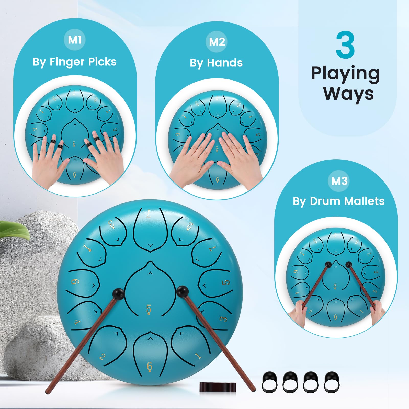 Tambor de Lengua,Steel Drums 12 Pulgadas 13 Notas Tambores de Mano con Bolsa de Palillos Libro de Música, Instrumentos Curativos de Sonido para la Educación Musical Entretenimiento Meditación