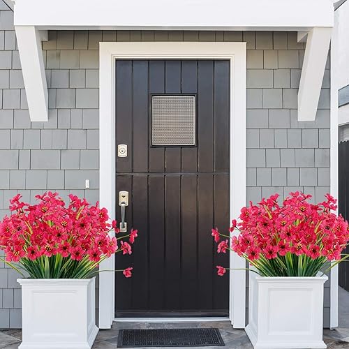 Miniatura 4 de 20 paquetes de flores artificiales para el aire libre, resistentes a los rayos UV, no se descoloran, de plástico sintético, arbustos, jardín,